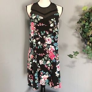 EXPRESS Black Lace Bright Floral Design Dress